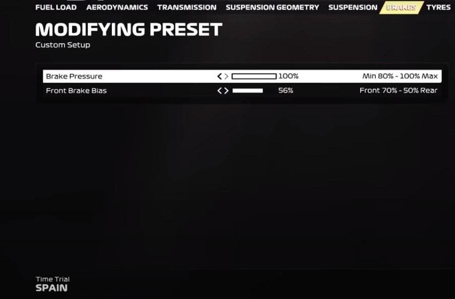 F1 23 spain setup guide brake