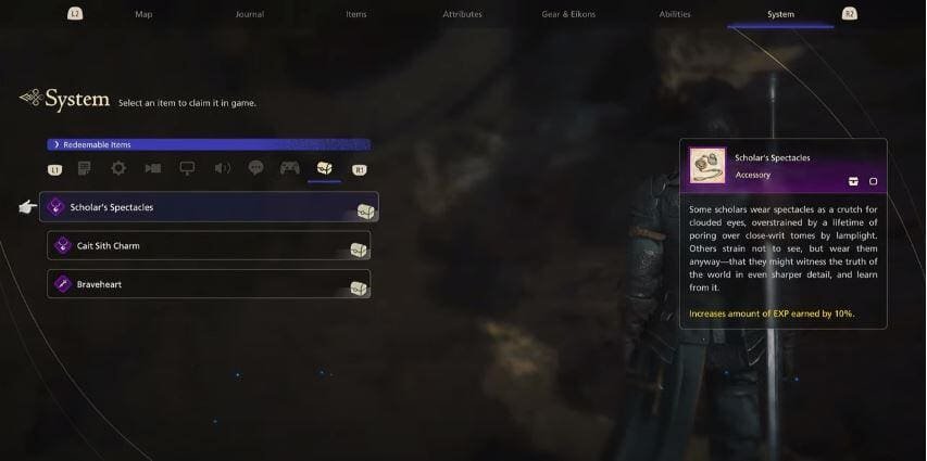 Final Fantasy 16 redeemable items menu