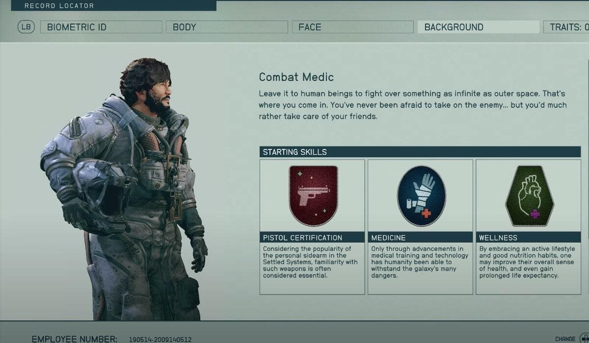 Starfield Combat Medic Background - skills description