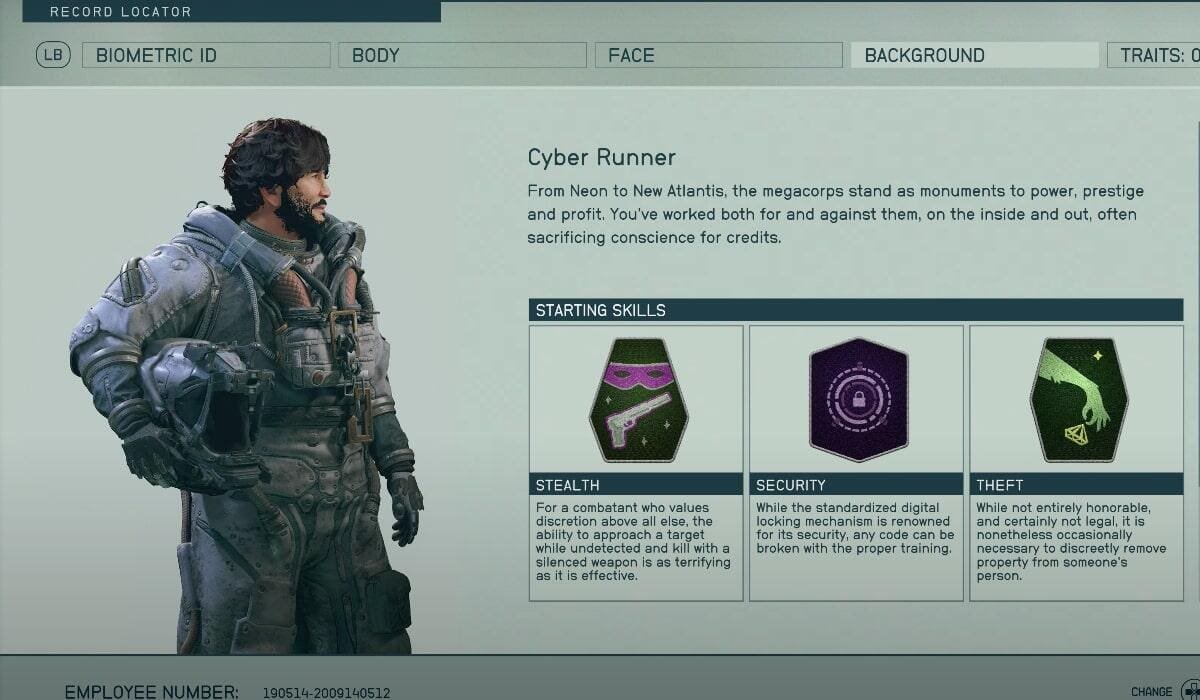 Starfield Cyber Runner Background - skills description