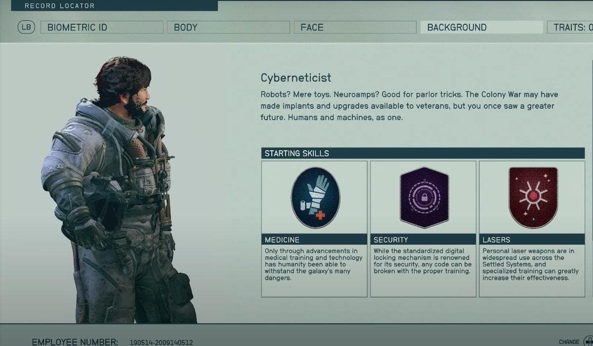 Starfield Cyberneticist Background - skills description