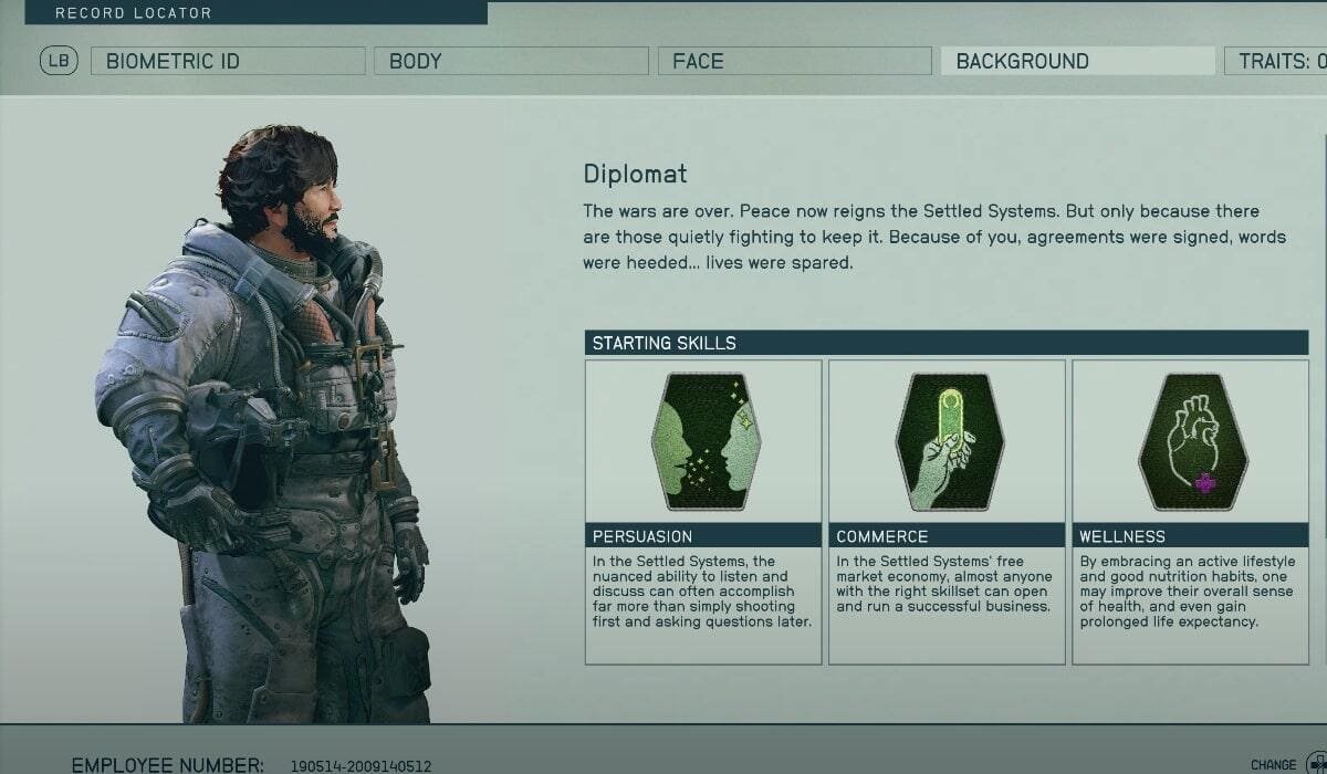 Starfield Diplomat Background - skills description