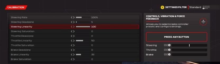 Best Calibration Setting for F1 23 Controller