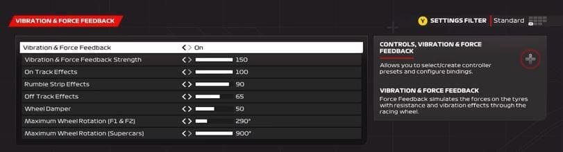 Vibration and Force Feedback Setting