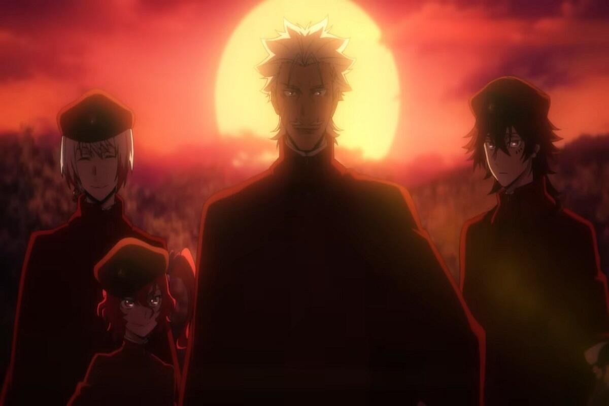 Four of the Hunting Dog members with Fukuchi as the Captain in Bungo Stray Dogs