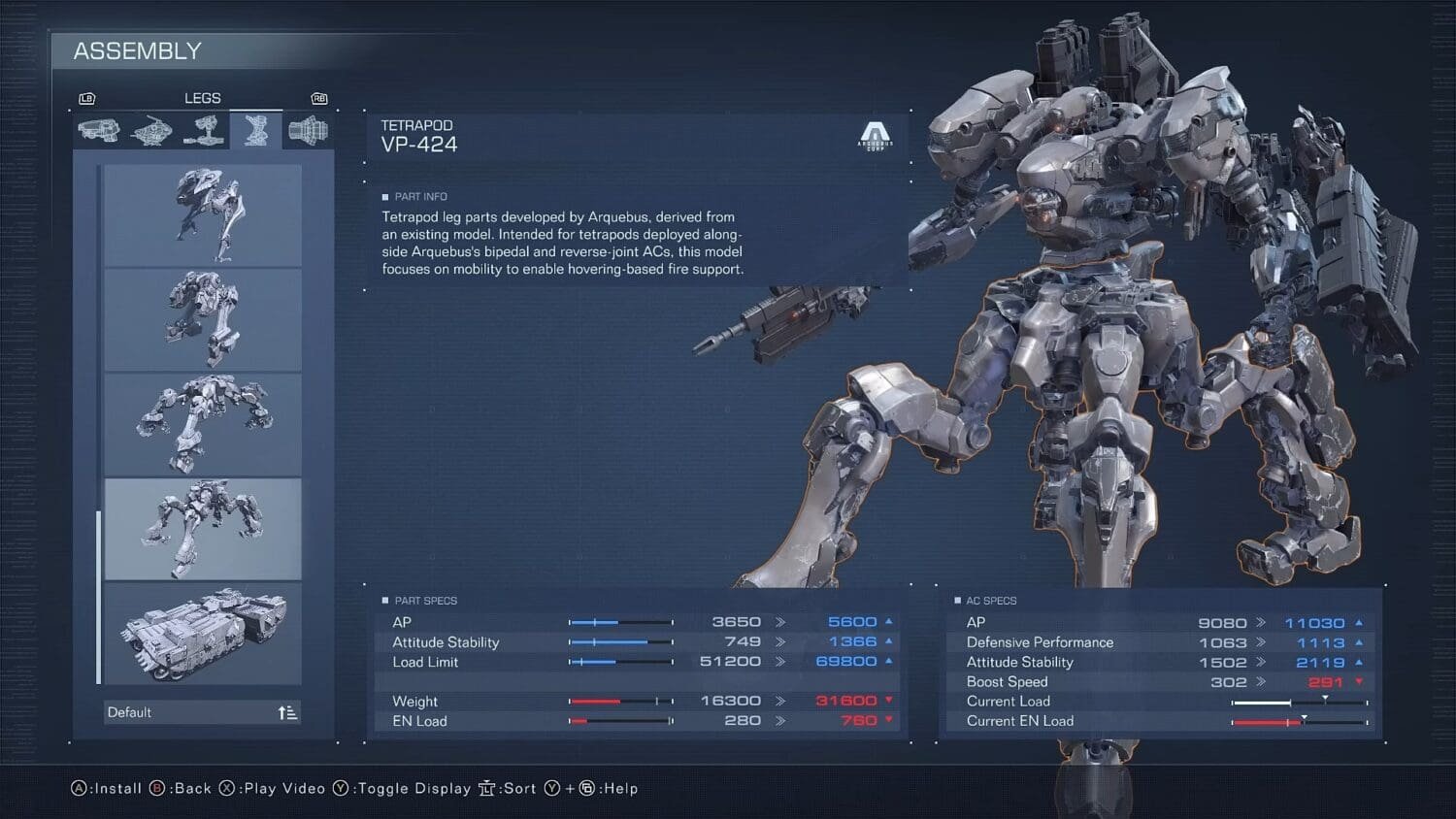 Armored Core 6 mech customization screen