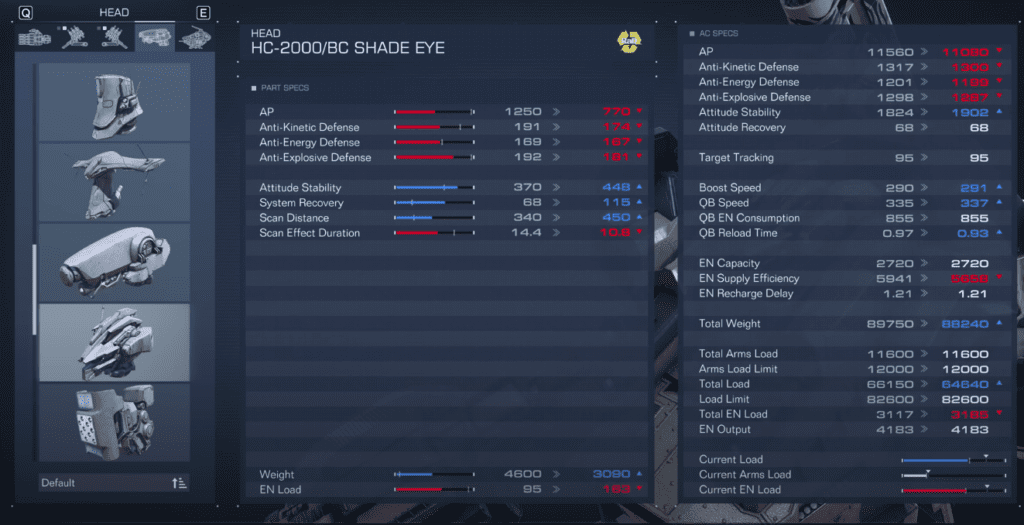 Shade Eye in Armored Core 6 - Stats