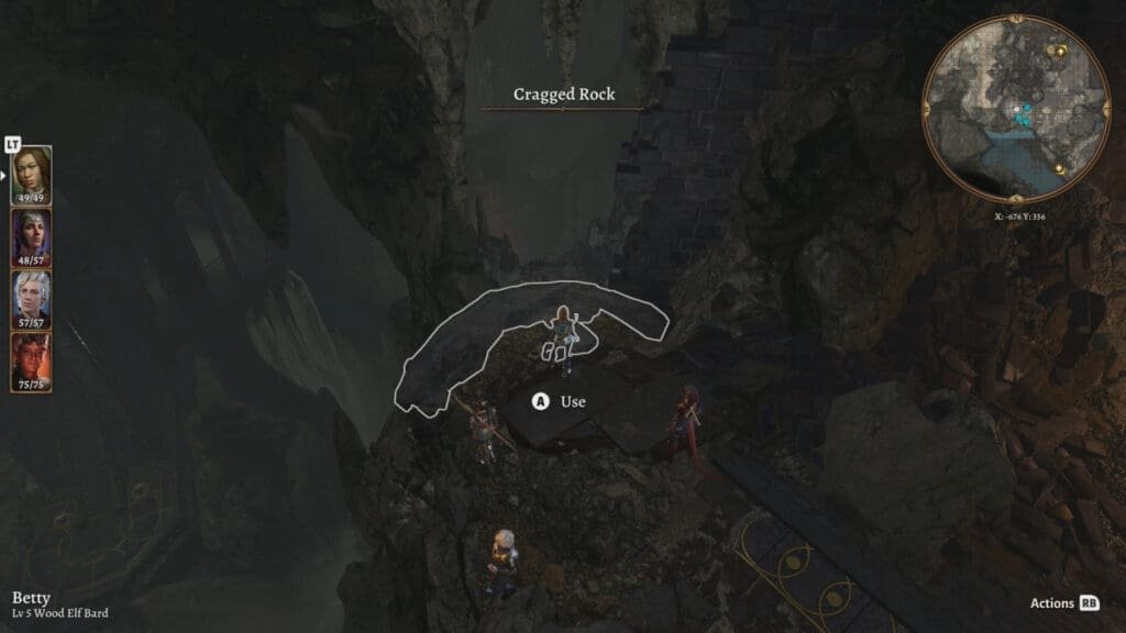 Cragged rock wall in Grymforge enroute Harper Stash in Baldur's Gate 3