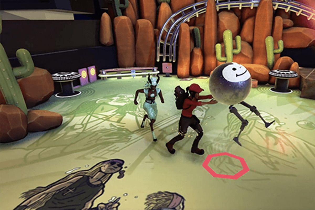 Arcade Sundown: Dribbling the ball. The image features a character dribbling with Pinball Bob and trying to keep the ball away from a competitor.