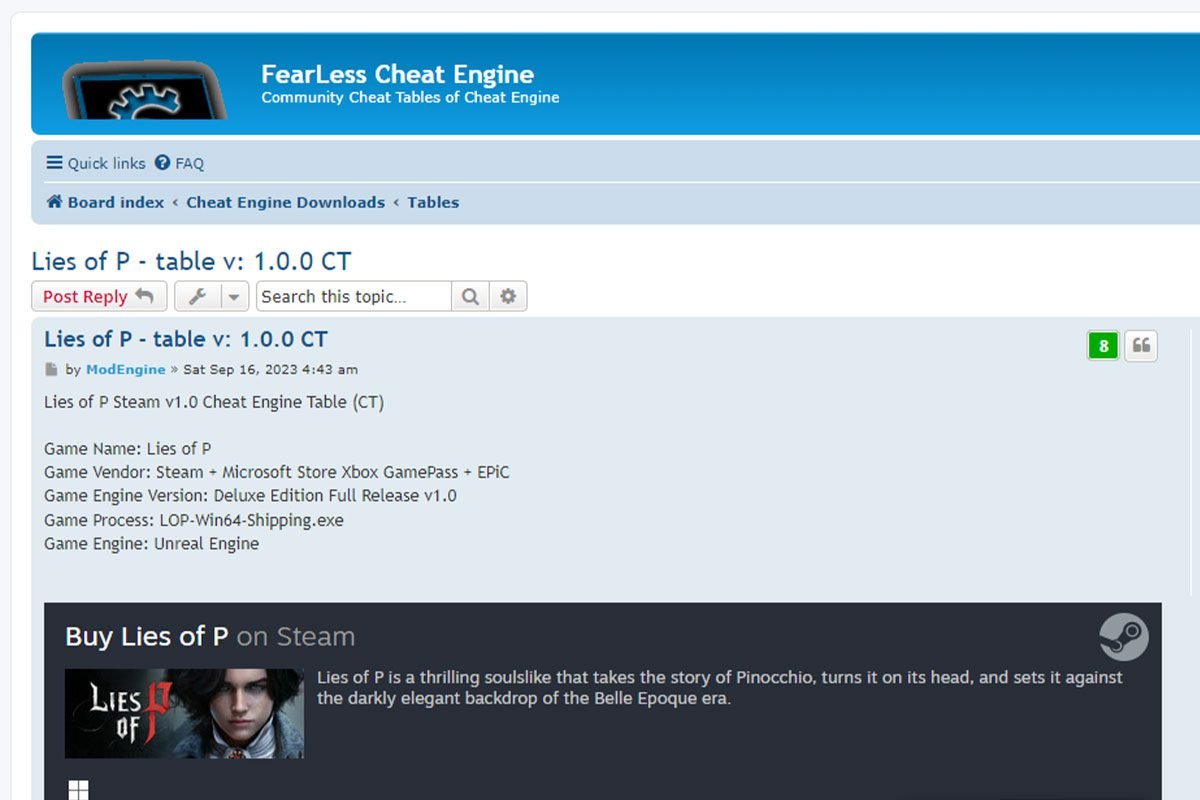 Lies of P cheat engine