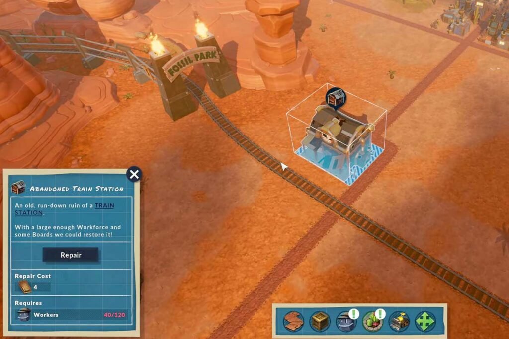 Trade Items in SteamWorld Build Train Station repairs