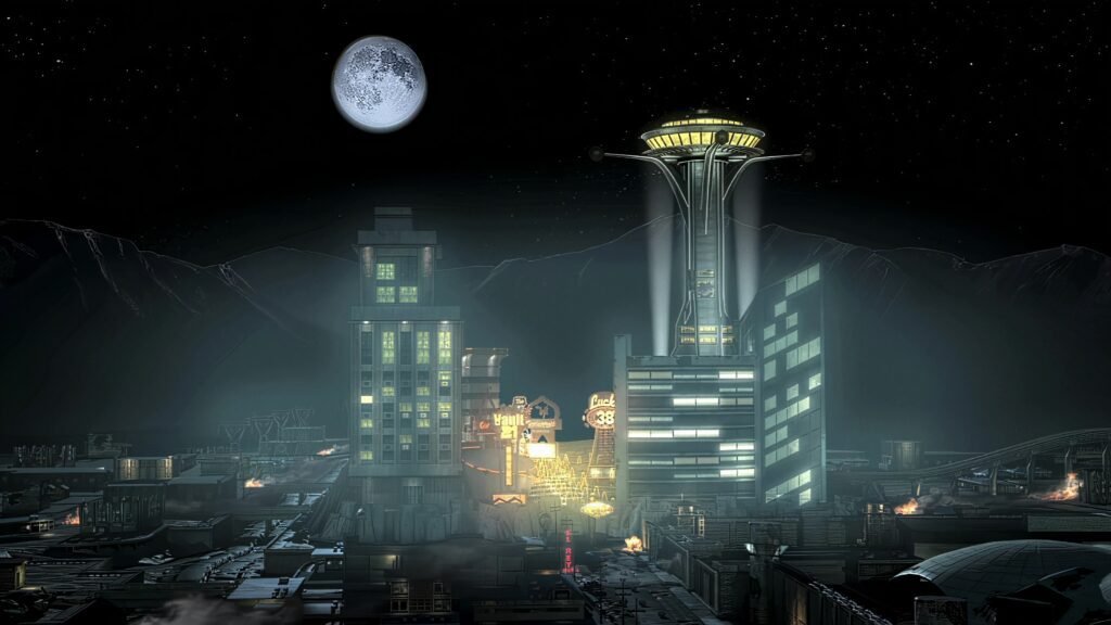 Fallout New Vegas Strip screenshot at night