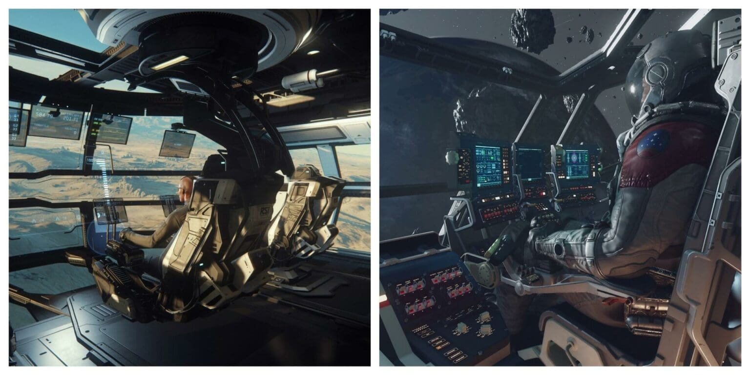 Left image - a cockpit from Star Citizen. Right image - a cockpit from starfield