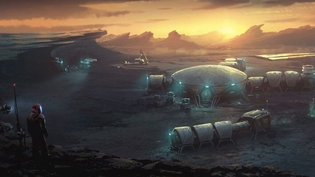 Starfield facility on desert planet art concept