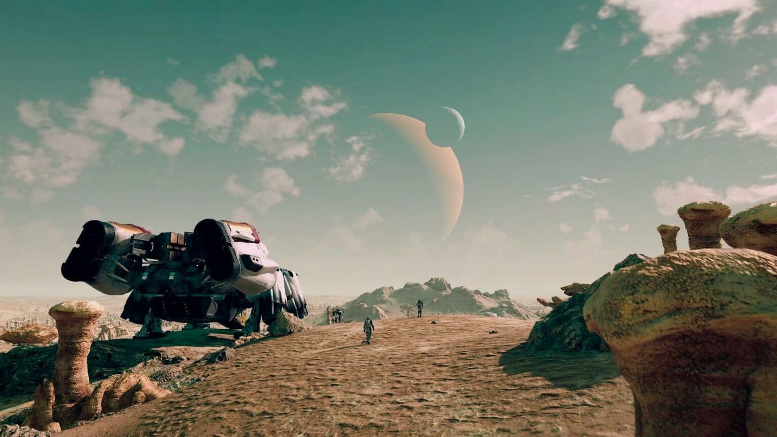 A space ship landed on a planet in Starfield