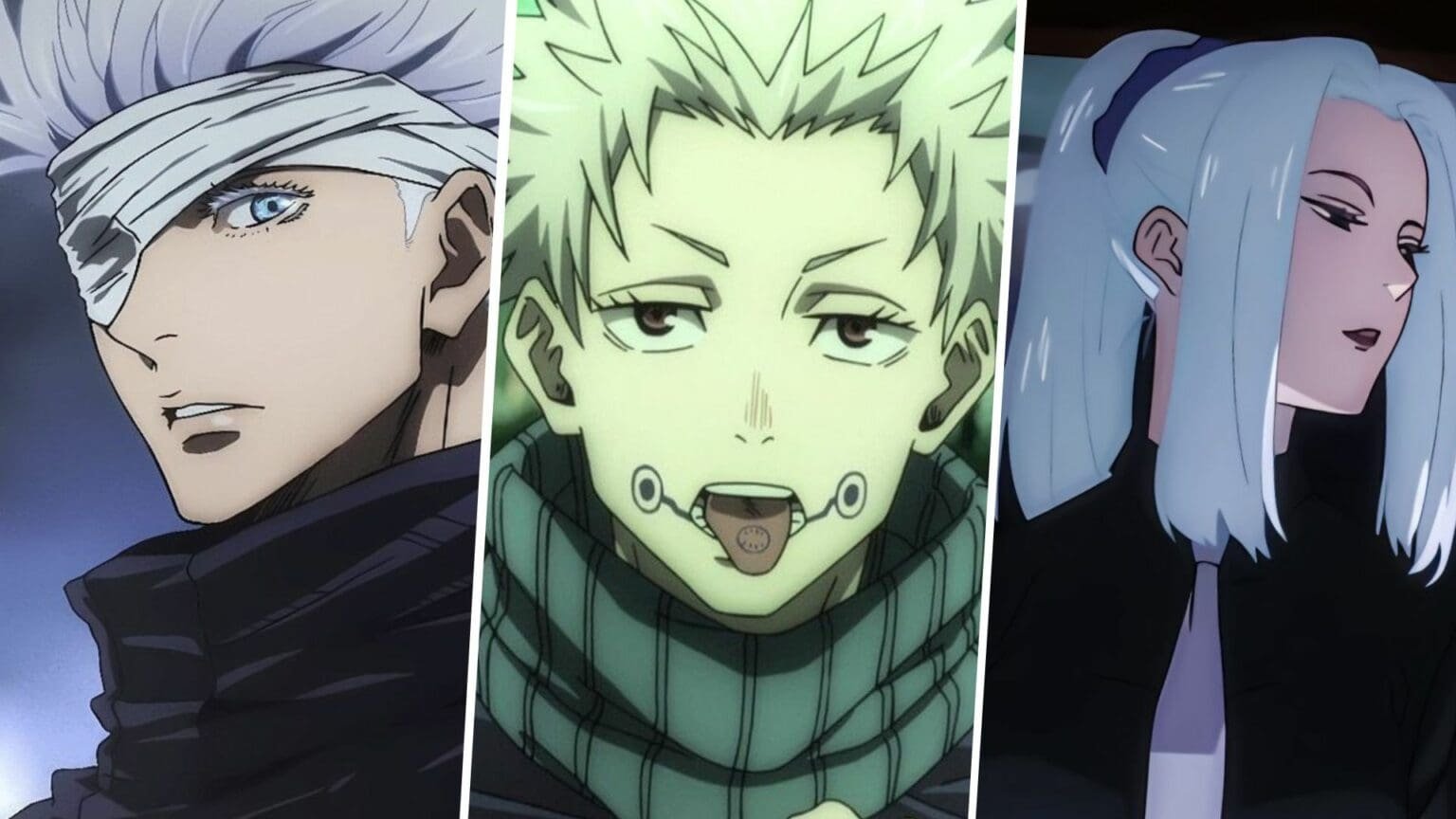 Satoru Gojo, Toge Inumaki, and Mei Mei in Jujutsu Kaisen