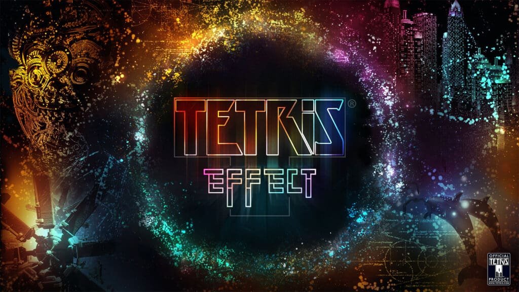 GH Breakdowns: The Surprise that is Tetris Effect. The image features the title poster for the game Tetris Effect. The name is multicolored neon against a black background.