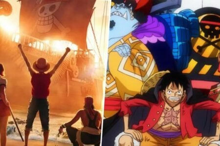 The One Piece anime next to the live action version