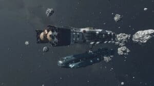 A ship docking with another in Starfield