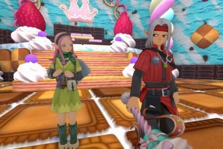 Two characters in Dragon Quest Monsters: The Dark Prince standing near each other in a candy area.