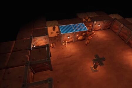 An underground mine in SteamWorld Build where the player is shown that they cannot build upward.