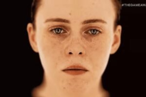 A woman looking down and scared in OD