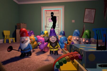 A bunch of enemies surrounding the player in Stuffed.