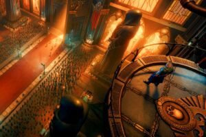 A commander looking down over his troops in Warhammer 40,000 Rogue Trader.