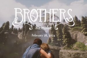 Two brothers holding each other while facing nature in Brothers a Tale of Two Sons