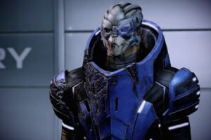 Garrus from Mass Effect Legendary Edition hurt inside the ship.