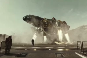 A Spaceship taking off in Starfield