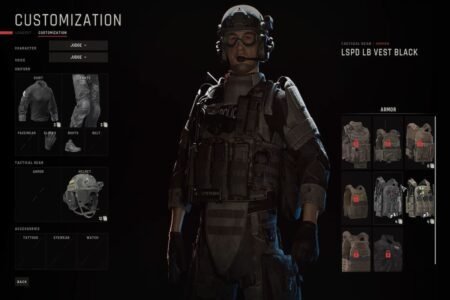 The customization screen for Ready or Not, featuring clothing changes.