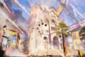 blurry The Finals map with loading pinwheel in foreground