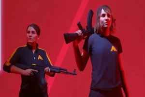 Two characters in The Finals holding assault rifles