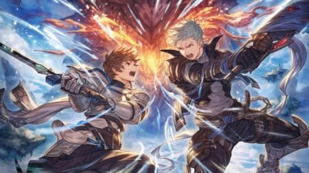 two characters engaged in sword fight in Granblue Fantasy Relink