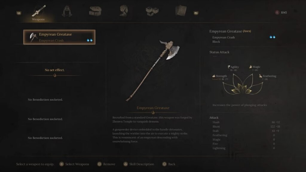 A screenshot of Empyrean Greataxe in Wuchang Fallen Feathers