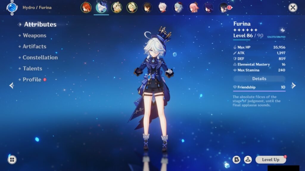 A-screenshot-of-Furina-attribute-screen-in-Genshin-Impact