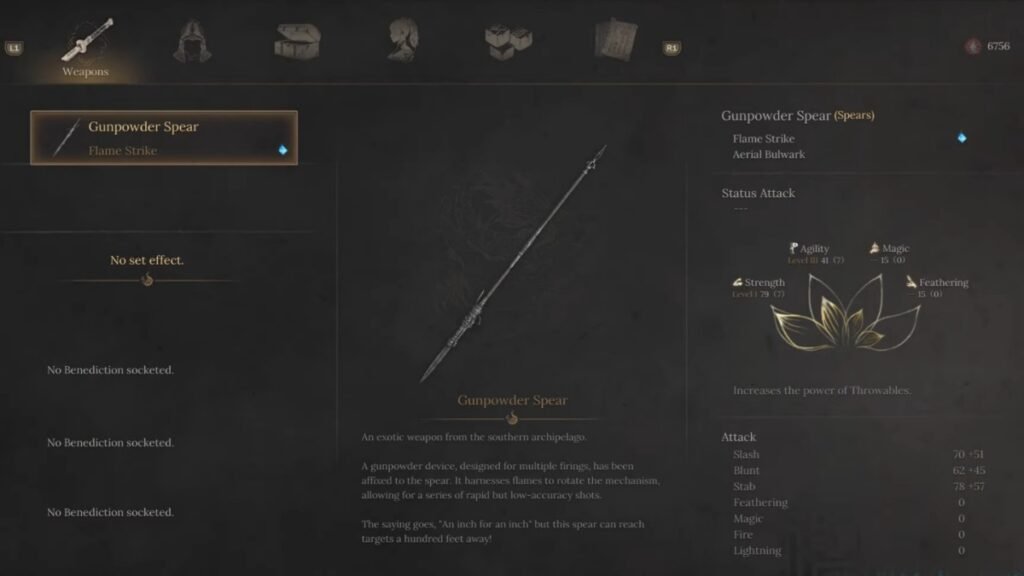 A screenshot of Gunpowder Spear in Wuchang Fallen Feathers