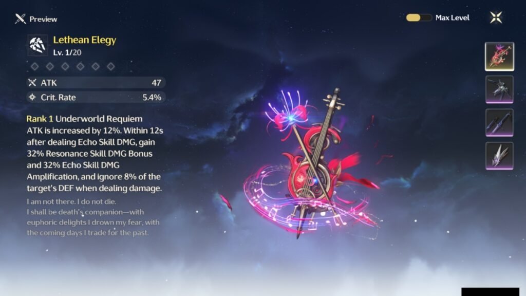 A screenshot of Lethean Elegy Rectifier in Wuthering Waves