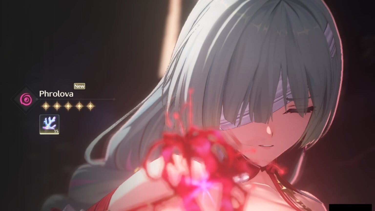 A screenshot of Phrolova from her summon screen in Wuthering Waves.