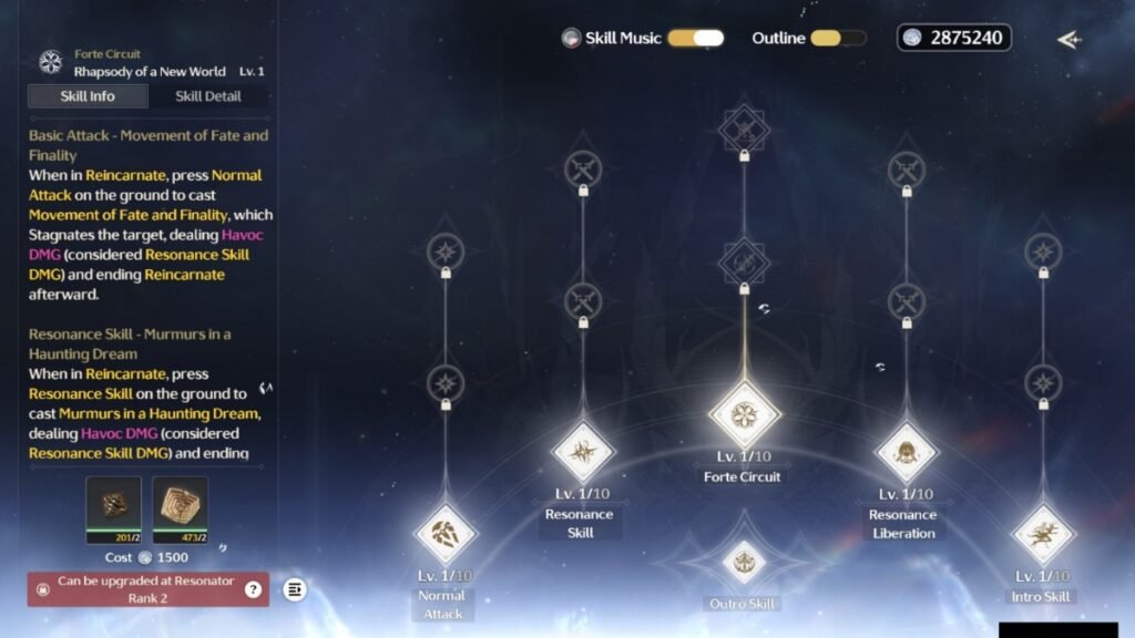 A screenshot of Phrolova's Forte Circuit in Wuthering Waves
