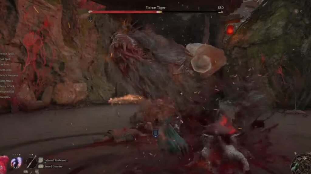 Wuchang: Fallen Feathers - How to defeat Fierce Tiger Boss | Wuchang: Fallen Feathers | GamesHorizon A screenshot of Wuchang fighting Fierce Tiger with Long Sword in Wuchang Fallen Feathers