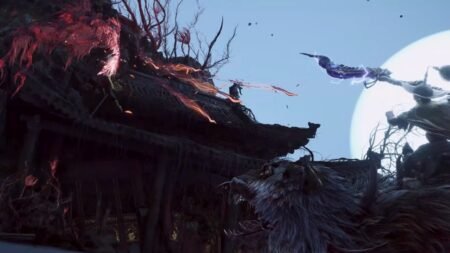 A-screenshot-of-Wuchang-fighting-against-a-boss-in-Wuchang-Fallen-Feathers-gameplay-trailer