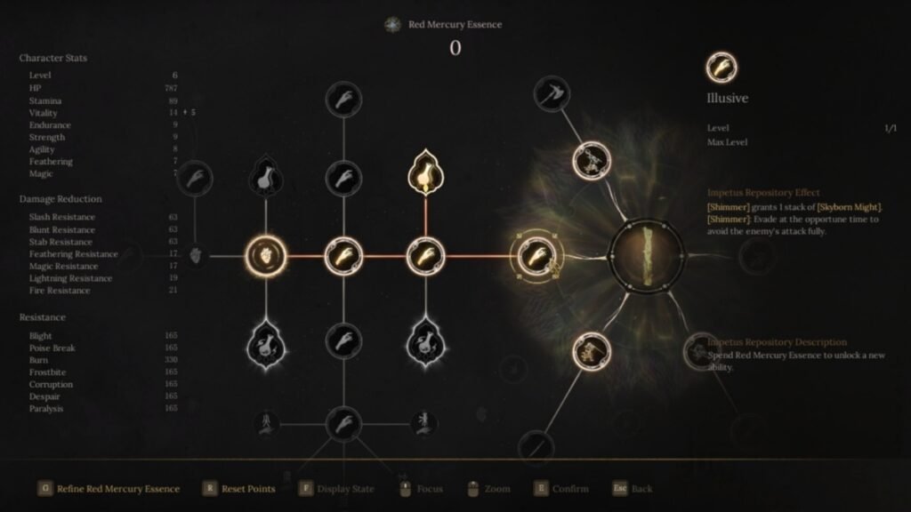 A screenshot of skill tree in Wuchang Fallen Feathers. 