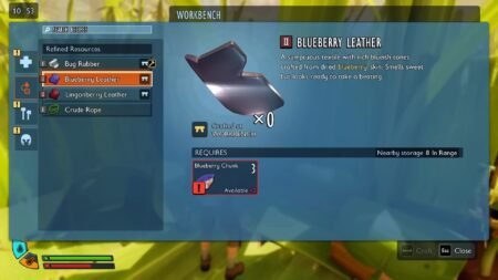 Blueberry leather in an inventory in in Grounded 2