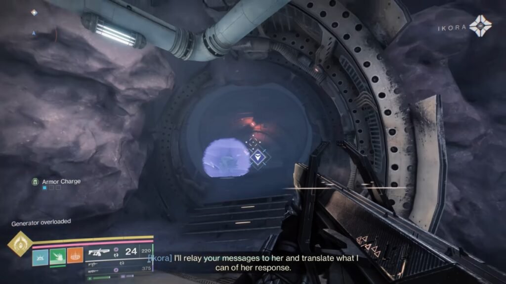 Destiny 2 The Edge of Fate: How To Unlock the door in Dark Academia | Destiny 2 | GamesHorizon A Destiny 2 player running through a hallway to the objective.