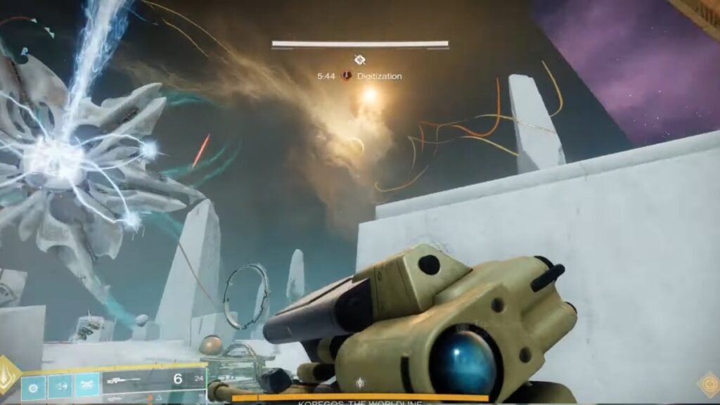 Destiny 2 The Edge of Fate: Complete Guide To Defeat Koregos, the Worldline | Destiny 2 | GamesHorizon Koregos shooting a massive laser in Desert Perpetual raid
