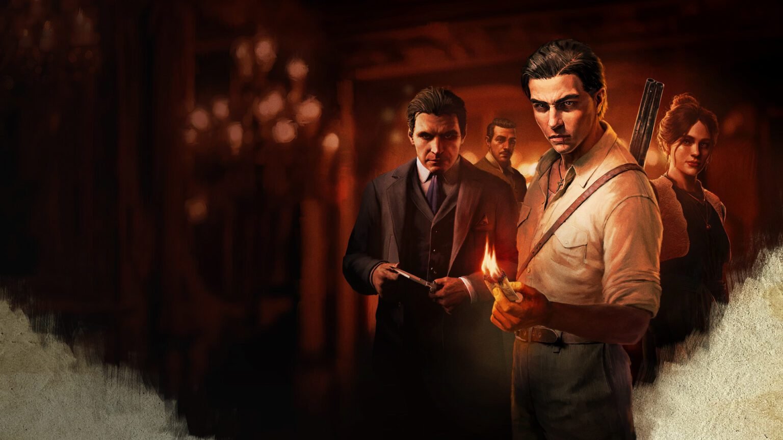 Two characters from Mafia: The Old Country holding weapons
