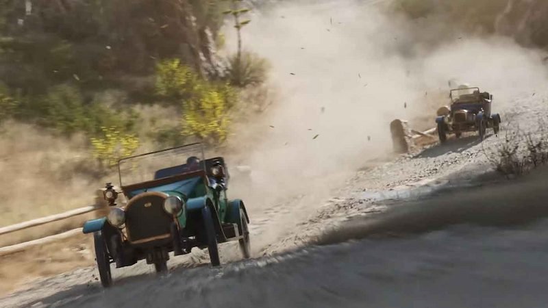 Two cars in a race as dust flies in Mafia: The Old Country