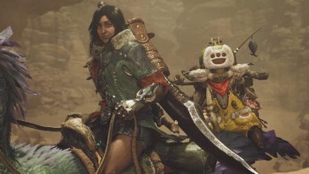 Monster Hunter Wilds player on an animal next to another rider.